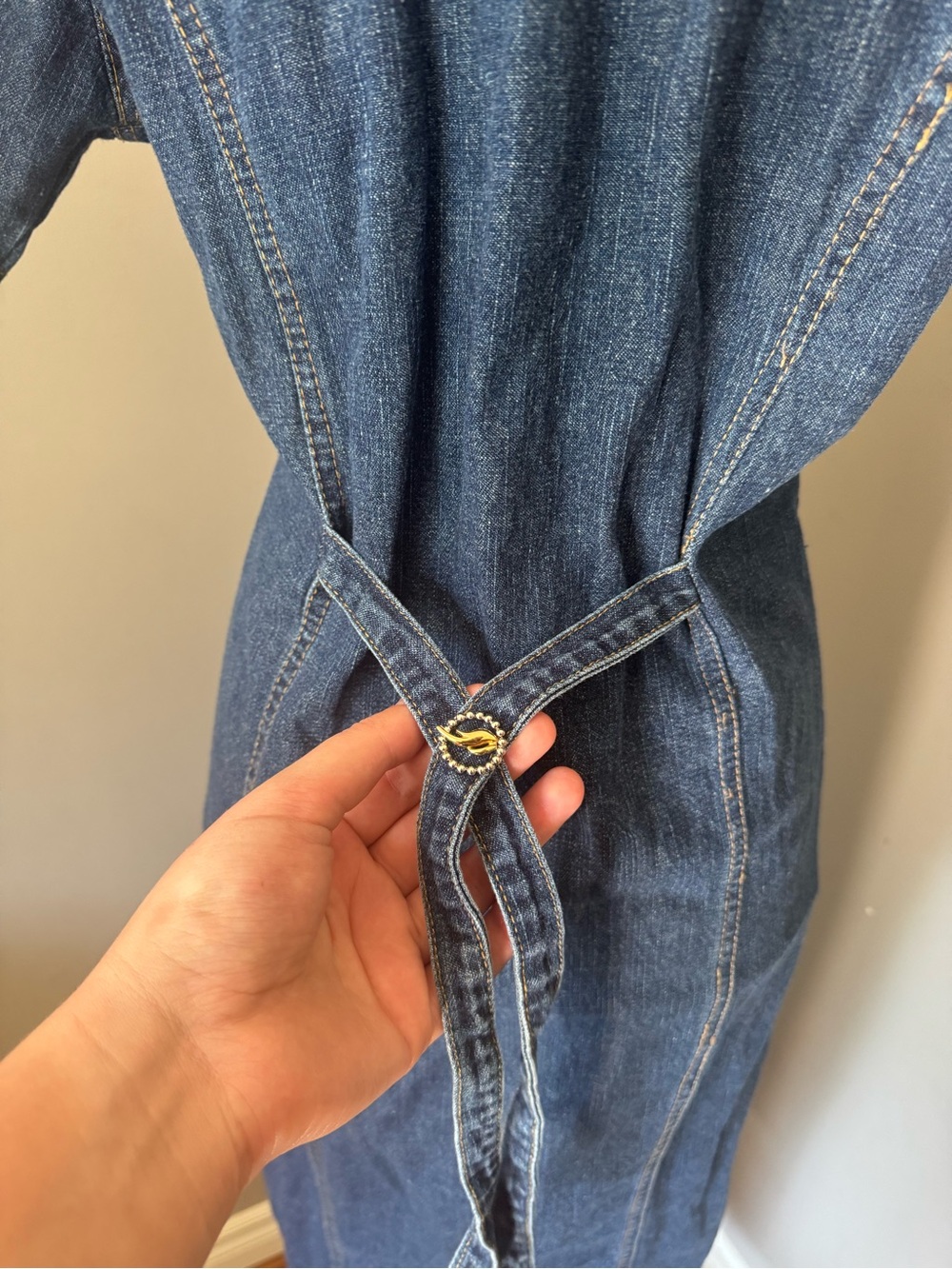 Vintage Penmans Button Front Dark Blue Denim Maxi Dress 100% Cotton - Picture 3 of 7